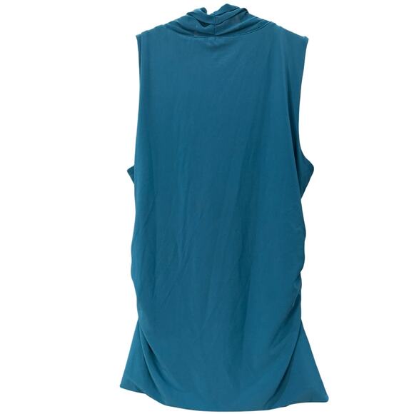 WHBM Teal Tie Front Sleeveless Blouse Ruched Side Polished Stretch Knit Sz M NEW - Picture 4 of 8